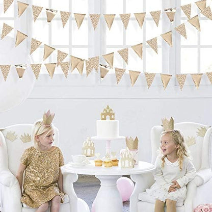 30Ft Champagne Gold Party Decorations Triangle Pennant Banner Gold Hanging Paper Flag Bunting for Graduation Wedding Birthday Bridal Shower Bachelorette Engagement Anniversary Hen Party Supplies