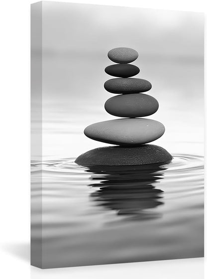 DOARTDO Zen Picture Wall Decor Black and White Zen Stone Canvas Wall Art Spa Stone Picture Print Bathroom Yoga Room Decor Frame (24.00" x 36.00", Zen Stone - 2)