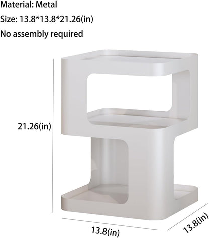 Modern Side Table,White end Table,Unique nightstand,Bedside Table,Metal 3-Tier Night Stand with Storage,Accent Side Table for Couch,Bedroom,Living Room.No Assembly Required.