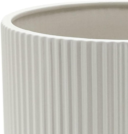 Amazon Basics Fluted Ceramic Round Planter, 8-inch, White