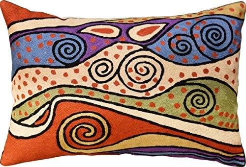 Lumbar Rust Klimt Contemporary Throw Pillows | Modern Pillow Cases | Abstract Pillows | Modern Accent Pillow | Rust Mid Century Chair Cushions | Handmade Cushion | Wool Size 14x20