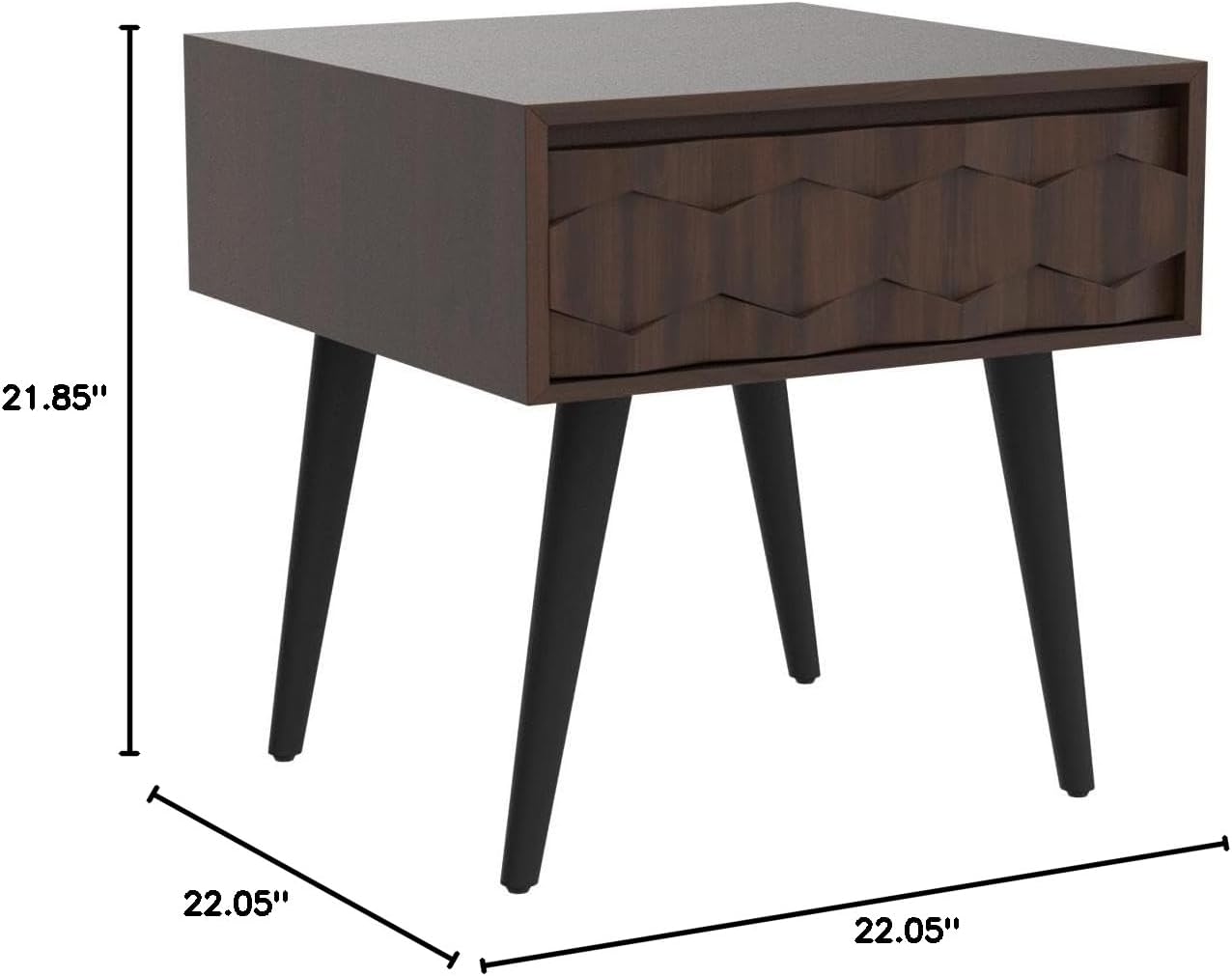 Bme Georgina Solid Wood Nightstands with Drawers - Fully Assembled Rustic Geometric Pattern Bedside Cabinet - Mid Century Modern Side Table for Living Room, Bedroom