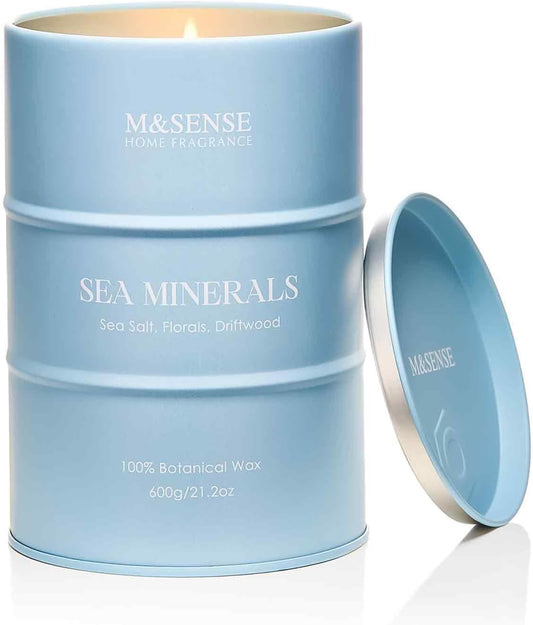 M&SENSE Sea Minerals Scented Candles Ocean Large, Natural Soy Candles 21.2oz 120 Hour Slow