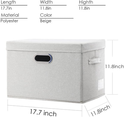 PRANDOM Large Collapsible Storage Bins with Lids [3-Pack] Fabric Foldable Storage Boxes Organizer Containers Baskets Cube with Cover for Home Bedroom Closet Office Beige(17.3x11.8x11.8)