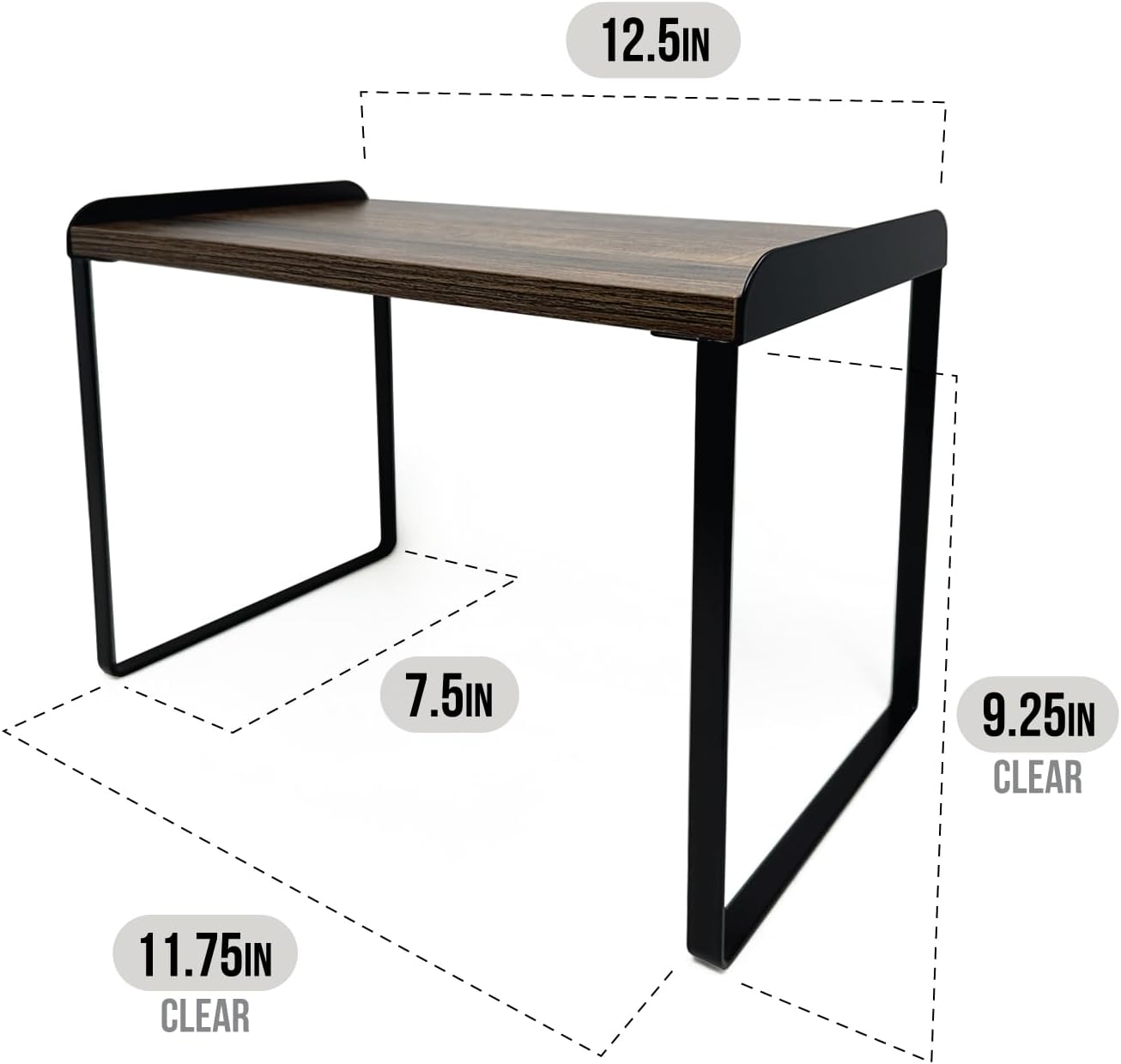 Mitus Shelf Organizer and Storage, Tiered Wood Cabinet Rack for The Kitchen Counter, Bathroom Counter, Pantry Cupboard, Office Desk Bookshelf, 12" Wide Walnut Brown and Black (Large)