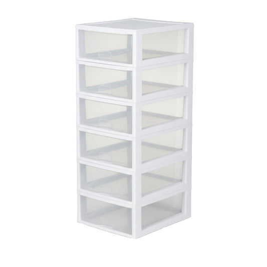 Sterilite 6-Pack 16 Quart Stacking Drawer, Clear Storage Closet Organizer, White Frame - Stackable
