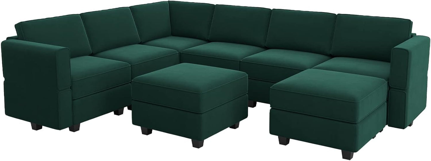 Belffin Modular Sectional Sofa with Storage Seat Oversized U Shaped Couch with Reversible Chaise Velvet Sofa Set with Ottoman Green