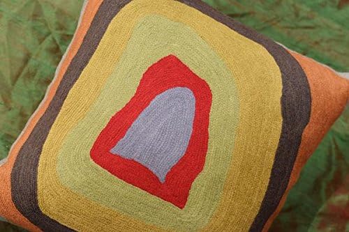 Kandinsky Abstract Pillow Cover - Colorful Modern Throw Pillowcase Chair Cushion Contemporary Farmhouse Sofa Pillowsham Handembroidered Wool Size 18x18