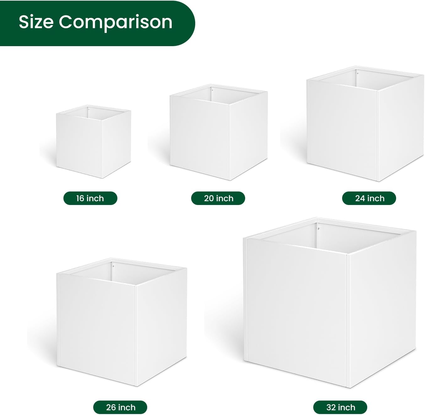 White Steel Planter Square Outdoor Planters Galvanized Steel Planter Box Indoor Metal Large Planters Cube Heavy Duty Flower Pot 26 Inch Modern Commercial Residential for Trees Patio Deck Yard Garden