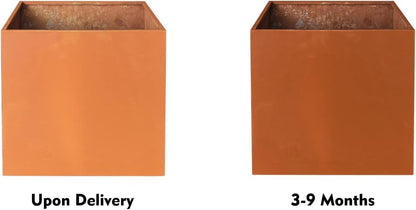 Corten Steel Planter Box Large Outdoor Planter Square Cube Planters Rustic Metal Garden Flower Pot 24 Inch Durable Antique Detached for Commercial Residential Patio Deck and Yard