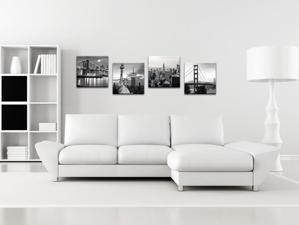 LevvArts Black and White City Wall Art Modern Brooklyn Bridge Picture Prints US Cityscape Canvas Artwork for Bedroom Home Decor