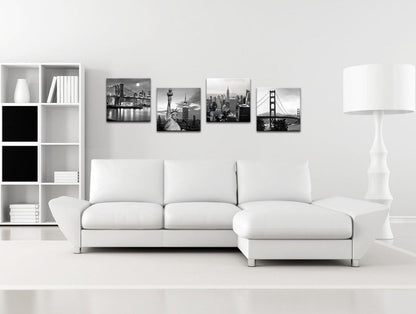 LevvArts Black and White City Wall Art Modern Brooklyn Bridge Picture Prints US Cityscape Canvas Artwork for Bedroom Home Decor