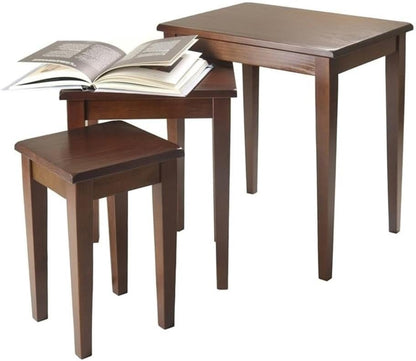 Pemberly Row 3-Piece Transitional Solid Wood Nesting Tables in Antique Walnut