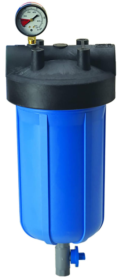 Pentair Pentek 150360 PBH Big Blue Bag Filter Housing, 1" NPT #10 Bag Vessel Assembly with Gauge, Wrench and Drain Valve, 10-Inch, Black/Blue