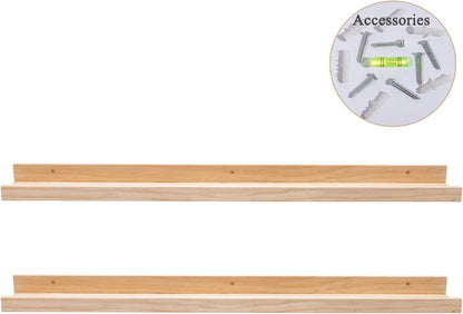 AZSKY Picture Ledge Long Floating Wall Shelf 48 Inch Photo Ledge Display Floating Shelves Wall Mounted Shelves Home Decor Nursery Bookshelf Natural Wood Set of 2