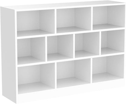 Cozy Castle White Bookshelf, 3-Tier Open Shelf Bookcase, 10 Cube Storage Organizer with Anti-Tilt Device for Bedroom, Living Room, 55.11" W x 11.61“D x 40.94“H