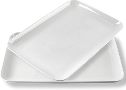 DELLING Large Serving Platter, 18" x 12.3" Serving Tray-Set of 2, White Platters for Serving Food, Serving Trays for Party, Fruit, Appetizer, Serving Trays for Entertaining at Parties and Weddings