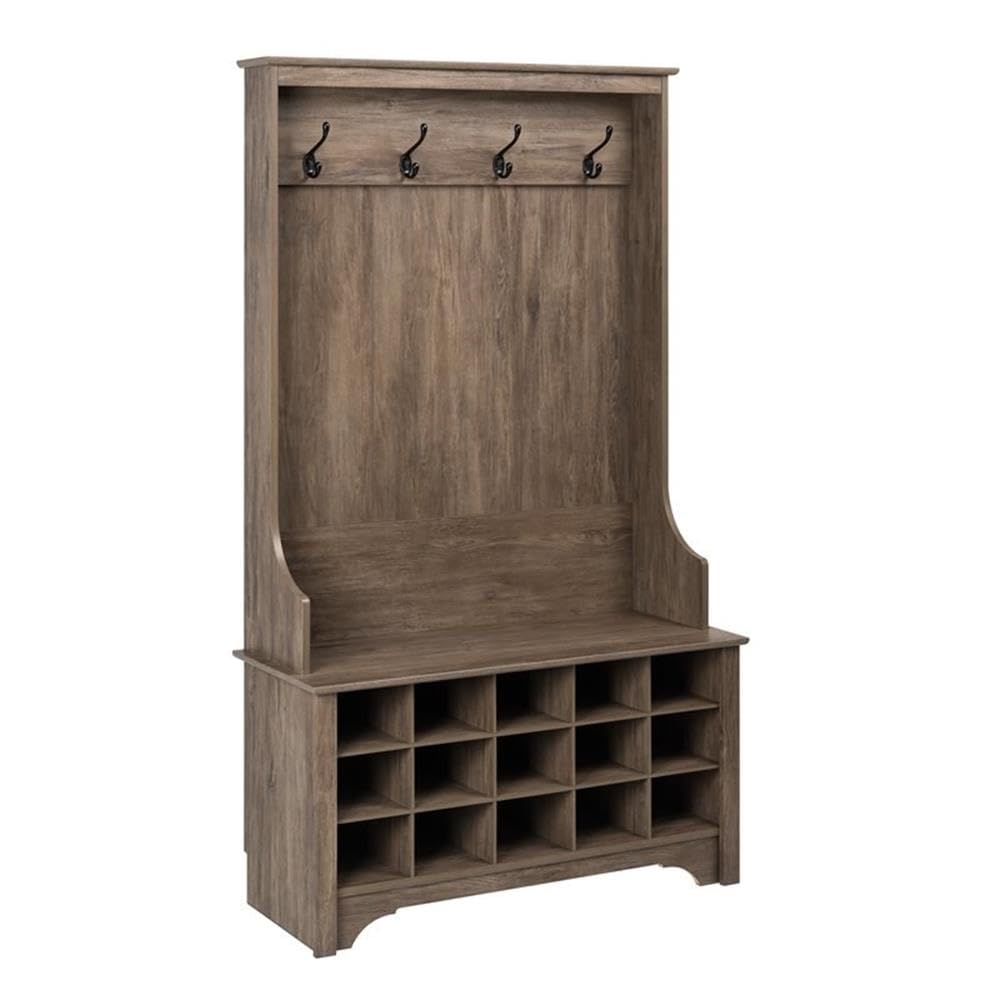 Prepac Entryway Organizer with 4 Coat Hooks, Coat Rack Hall Tree with Bench and Coat Storage