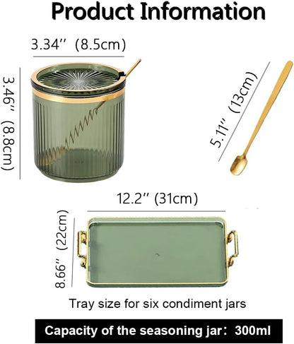 Acrylic Condiment Spice Jars,Condiment Spice Box With Lids and Spoons and Tray,Clear Plastic Condiment Canisters,Seasoning Box 6 Pack,Seasoning Box Set for Kitchen to Storage Salt,Paprika,Sugar