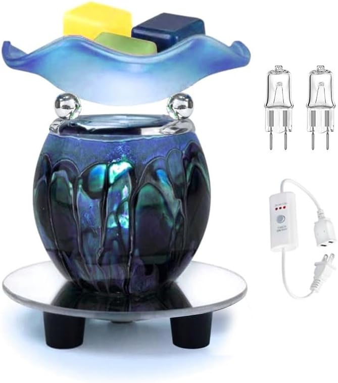 HUNANBANG 3 in 1 Electric Oil Warmer Scented Wax Warmer with with Auto Off Timer Candle Wax Melt Warmer Wax Melter Fragrance Wax Burner(Blue-Timer)