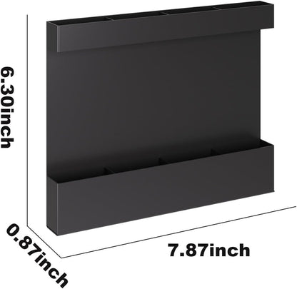 Magnetic & Adhesive Straw Organizer – Carbon Steel Utensil Holder for Reusable Straws, Chopsticks & Stirrers – Wall or Fridge Mount, Space-Saving Black Storage Rack