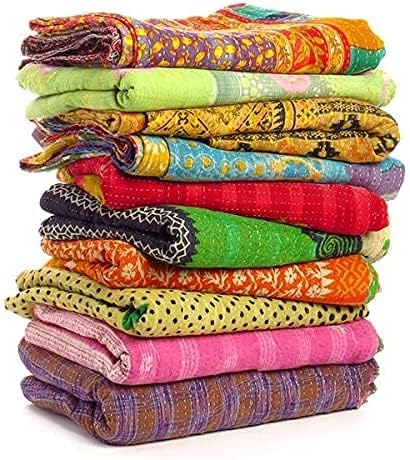 Wholesale Mix lot Tribal Kantha Quilts Reversible Vintage Cotton Bedspread Sari Throw Old Assorted Patches Bed Cover Rally (5)