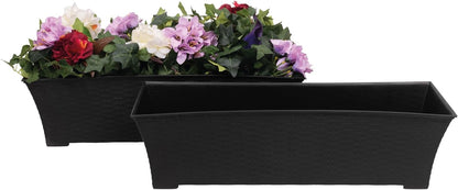 Elly Décor Set of 2 18x8 Rectangular Modern, Resistant and Self Watering Planter with Rattan-Like Finish, 18", Gray