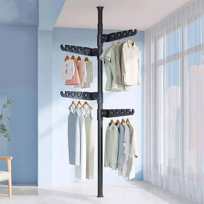 Telescopic Clothes Drying Rack, Floor to Ceiling, 4 Adjustable Arms, 360° Rotating, 43-122 inches, Black
