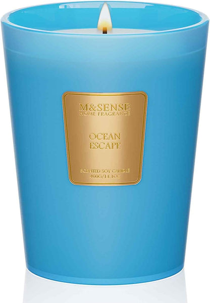 M&SENSE Ocean Escape Scented Natural Soy Wax Candle, 14.1oz 60 Hours Long Lasting Slow Burning Candles for Home Decor, Aromatherapy Candle for Stress Relief
