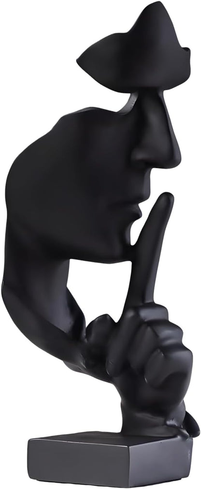 aboxoo Thinker Statue, Silence is Gold Abstract Art Figurine, Modern Home Resin Sculptures Decorative Objects Piano Desktop Decor for Creative Room Home, Office Study Decor (Large Black)