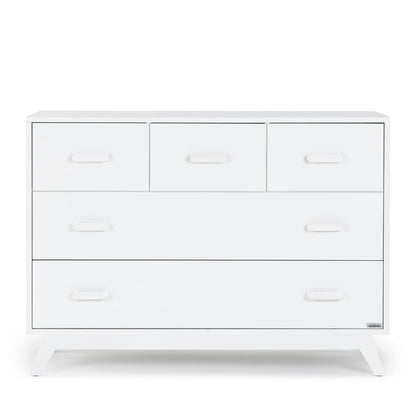 dadada Soho 5-Drawer Dresser for Nursery and Bedroom - Modern Design, Large Storage, Baby-Safe Finish, Soft Close Drawers, Anti-Tip Safety, Sturdy Legs & Solid Wood Handles, 47” Wide (White)