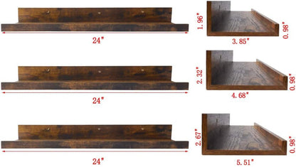 Giftgarden 24 Inch Floating Shelves Wall Mounted Set of 3, Rustic Large Wall Shelves Picture Ledge Shelf for Bedroom Living Room Bathroom Kitchen, 3 Different Sizes
