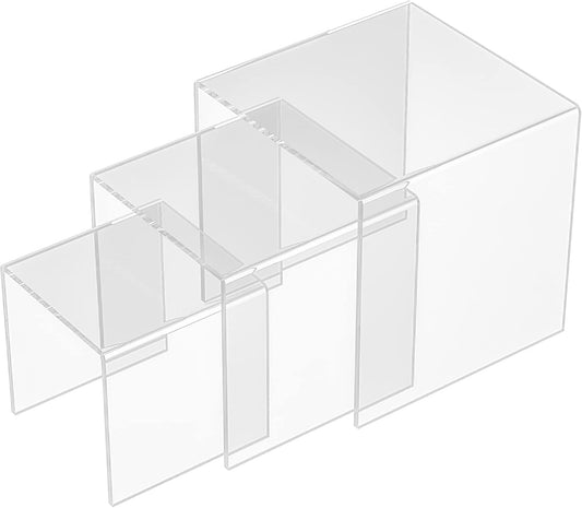 Square Acrylic Shelf Risers 3pcs, Acrylic Dessert Table Display Set, Clear Acrylic Showcase