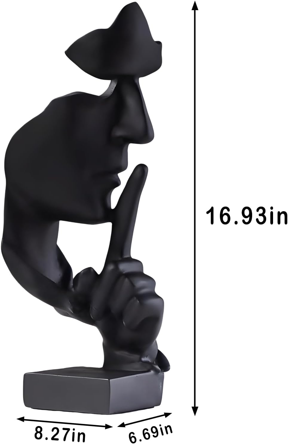 aboxoo Thinker Statue, Silence is Gold Abstract Art Figurine, Modern Home Resin Sculptures Decorative Objects Piano Desktop Decor for Creative Room Home, Office Study Decor (Large Black)