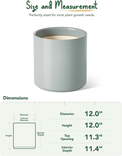 LE TAUCI 12 Inch Pots for Plants, Ceramic Large Plant Pot for Indoor Plants, Mid-Century Modern Flower Planter Pots with Drainage Hole and Removable Plug, Round Planter Pot, Reactive Glaze Blue Gray