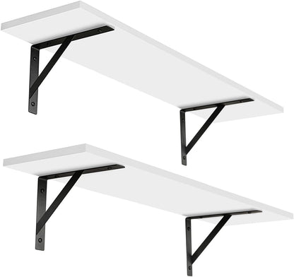 DINZI LVJ Long Wall Shelves, 24 Inch White Floating Shelves Set of 2, Easy-to-Install, Wall Storage Ledges with Sturdy Metal Brackets for Living Room, Bathroom, Bedroom, Kitchen, White