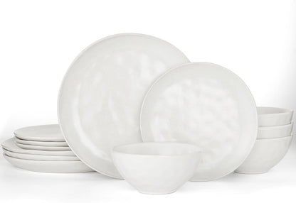 Famiware Dinnerware Sets for 4, Ocean Round 12-Piece Kitchen Plates and Bowls Sets, Microwave and Dishwasher Safe, Scratch Resistant, Matte White