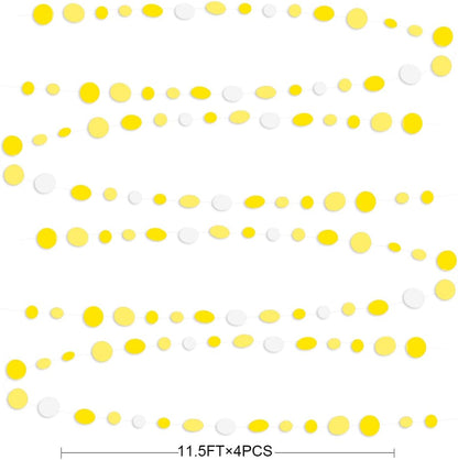 46 Ft Yellow White Circle Dots Garland Gradient Yellow Polka Dot Hanging Paper Streamer for Wedding Bridal Shower Birthday Baby Shower Engagement Bee Sunflower Lemon Theme Party Decorations Supplies
