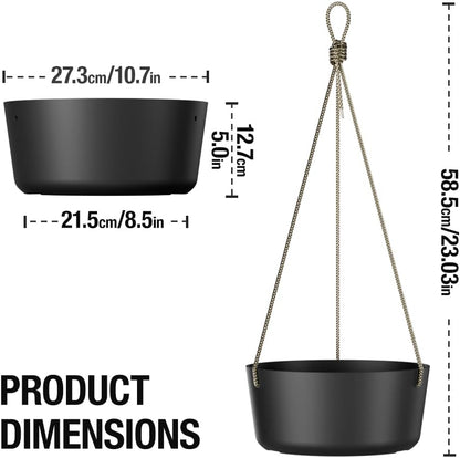 10.7 Inch Hanging Planter for Outdoor Indoor Plants，2 Pack Hanging Flower Pots with Drain Holes for Garden Home Decor Use (Black)