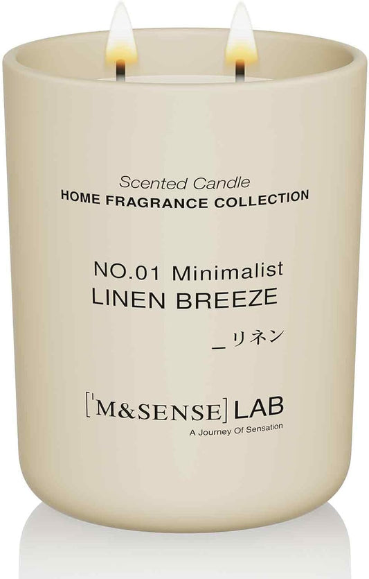 M&SENSE Natural Soy Candle| Linen Breeze | 16.6 oz, 95H Burn | Minimalist Scented Candle for
