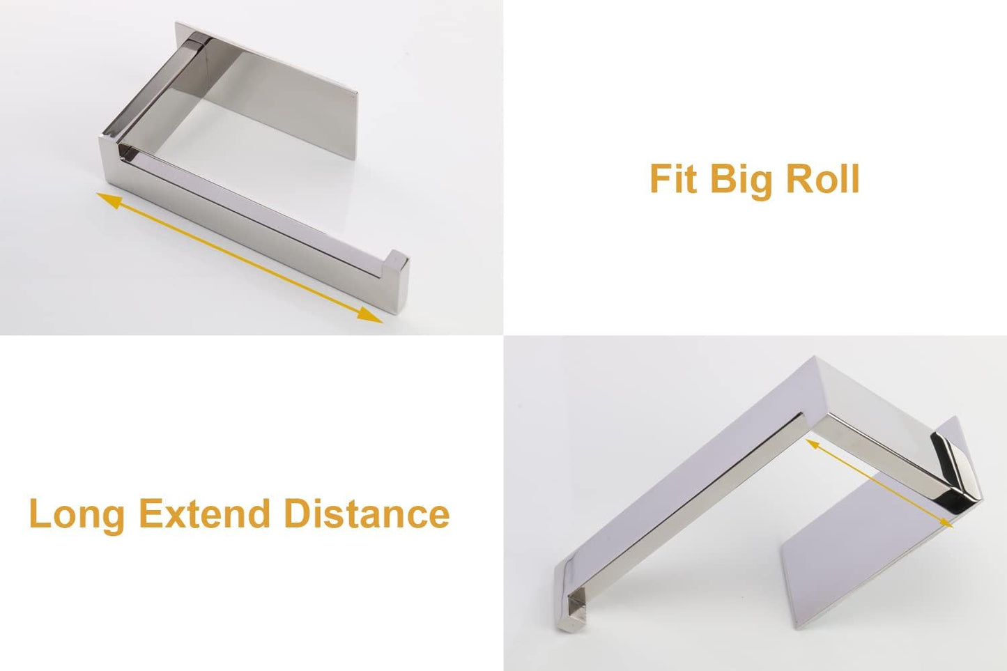 Toilet Paper Holder, Self Adhesive Tissue Holder Stainless Steel Rustproof Paper Roll Holder, No Drilling Easy to Install, Toilet Paper Rack Suitable for Office, Bathroom (Polish Chrome)