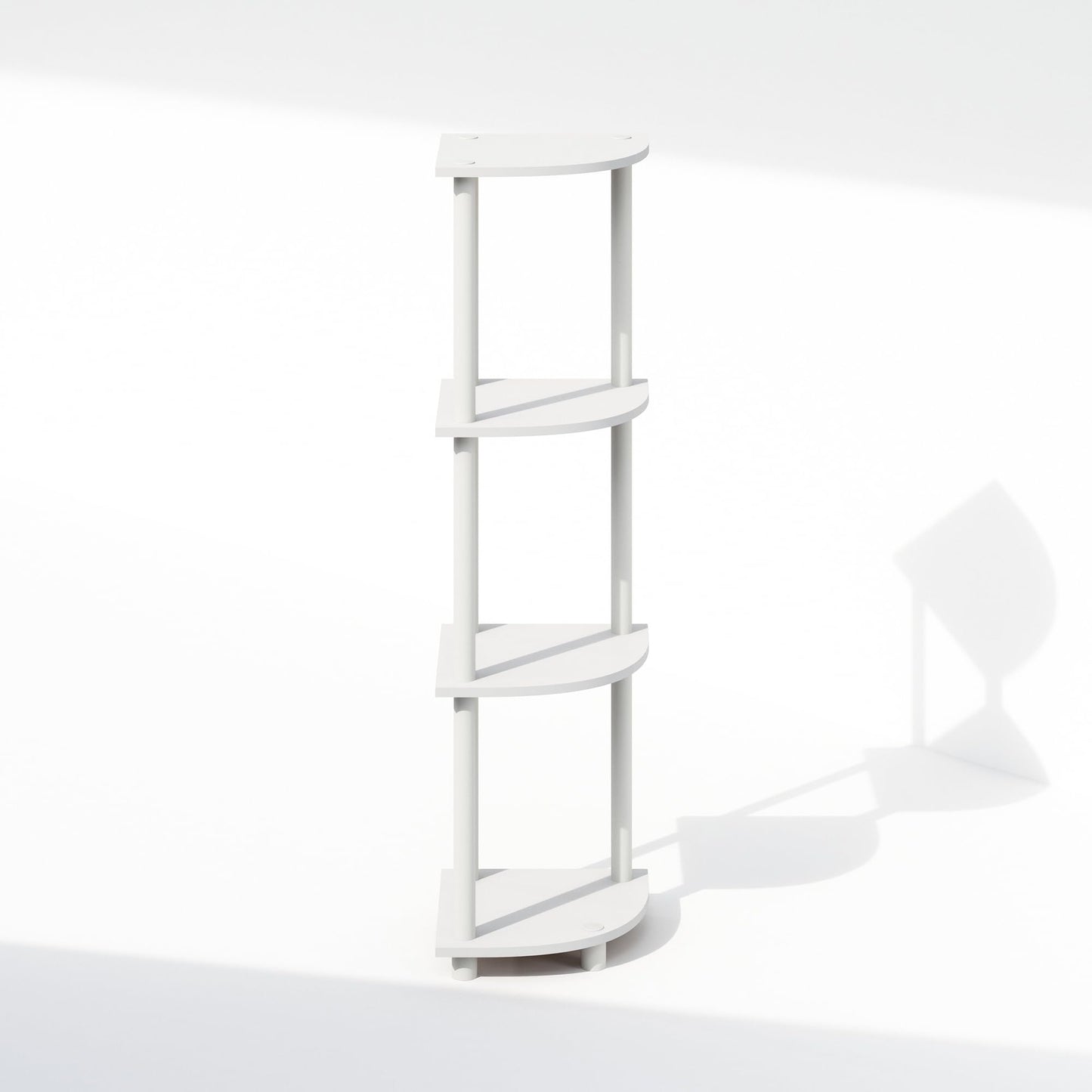 Furinno Turn-N-Tube Corner Shelf, 4-Tier Corner Bookshelf, White