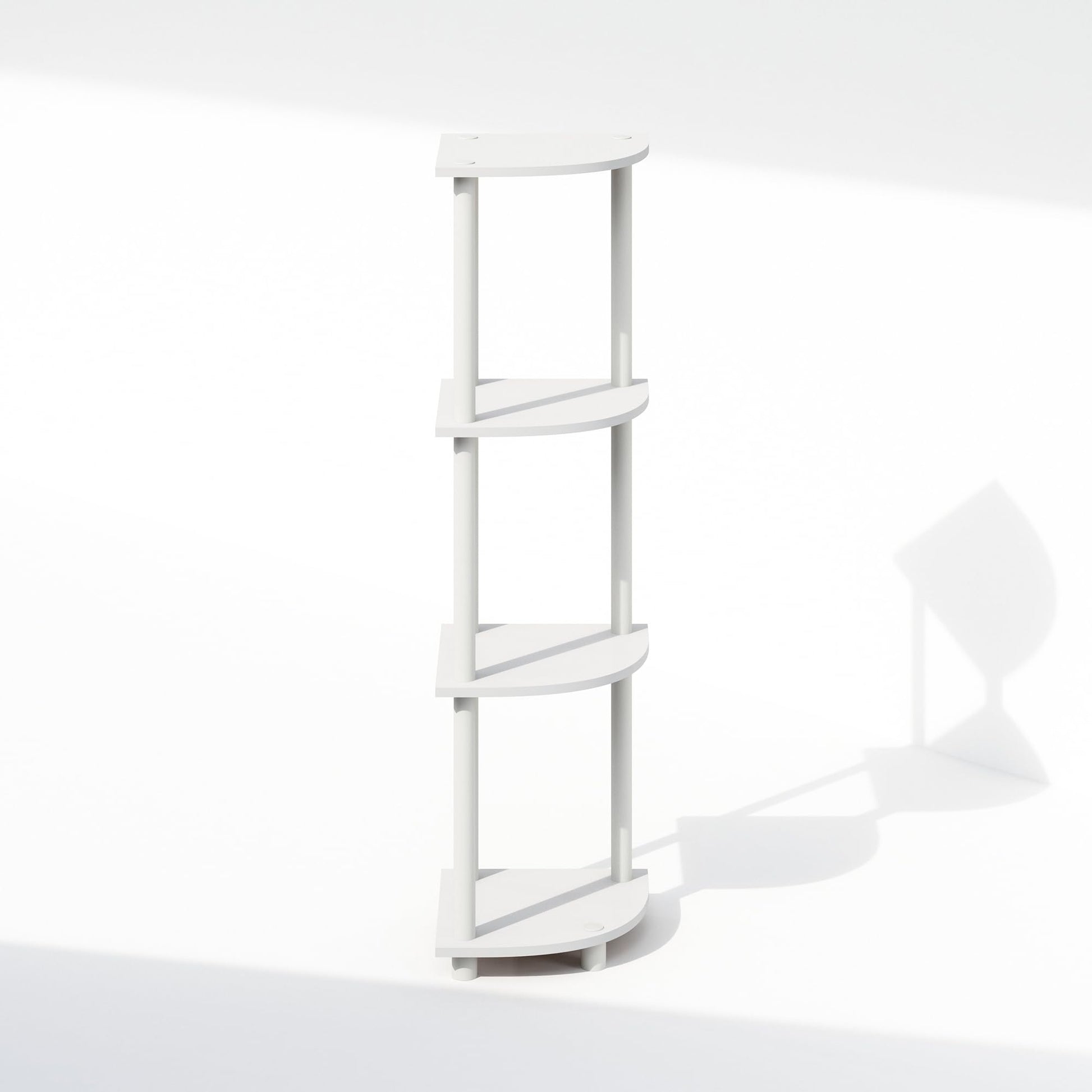 Furinno Turn-N-Tube Corner Shelf, 4-Tier Corner Bookshelf, White