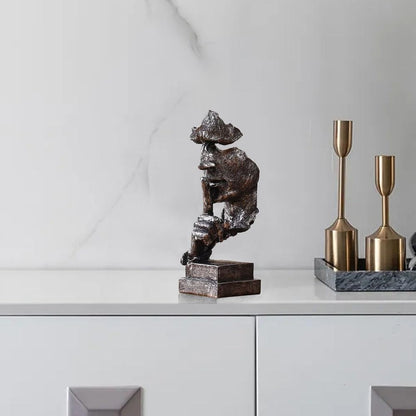 Silence is a Golden Statue Modern Mens Creative Office Home Room Decorations Sculpture Bookshelf Decorative 4.7 x 4.3 x 13.1in(Ancient Gold) Modern Home Décor