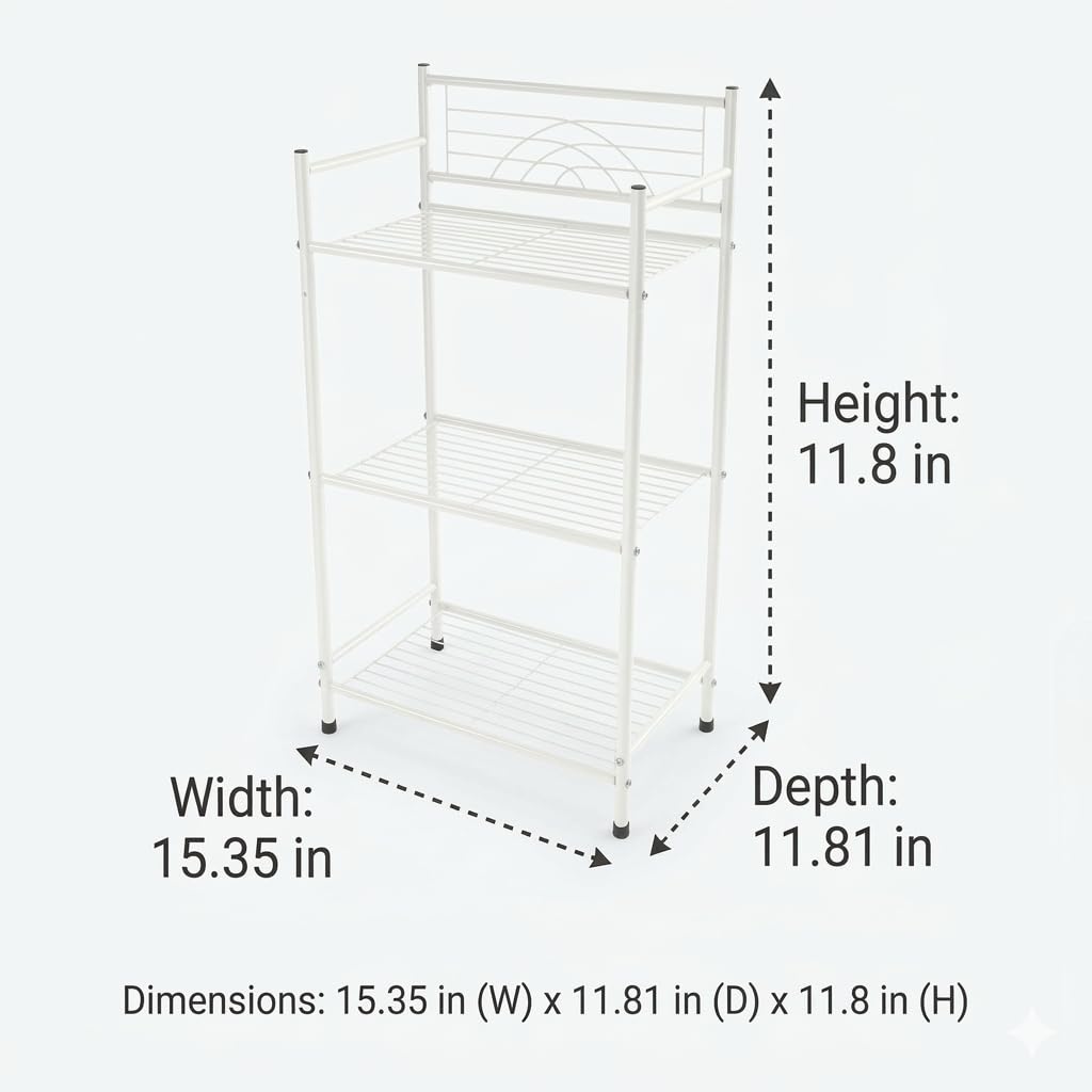 Bath Bliss 3 Tier Freestanding Bathroom Storage Shelf, White Metal Organizer Rack | Rust Resistant