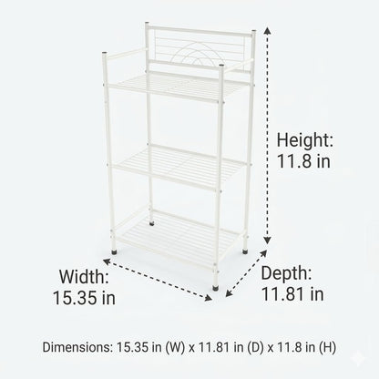 Bath Bliss 3 Tier Freestanding Bathroom Storage Shelf, White Metal Organizer Rack | Rust Resistant