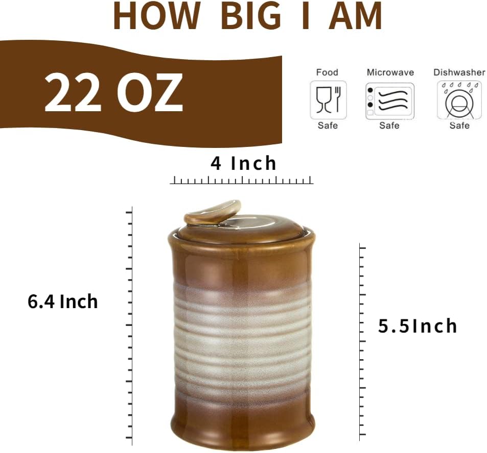 Nihow Ceramic Food Storage Jar: 22 FL OZ Container with Air Tight Ceramic Lid for Coffee/Salt/Peper/Tea/Sugar/Spice - Seal Damp-proof Canisters Sets for The Kitchen - Piece of 1 (Brown)