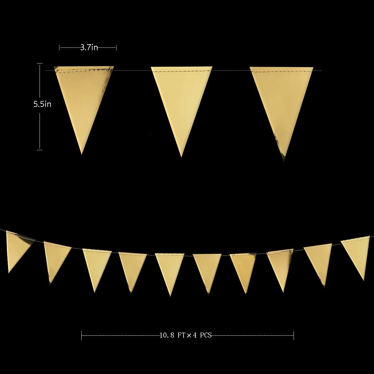 40Ft Gold Party Decoration Triangle Flag Banner Double Sided Metallic Paper Pennant Bunting Garland for Graduation Wedding Bridal Shower Birthday Bachelorette Engagement Anniversary Hen Party Supplies