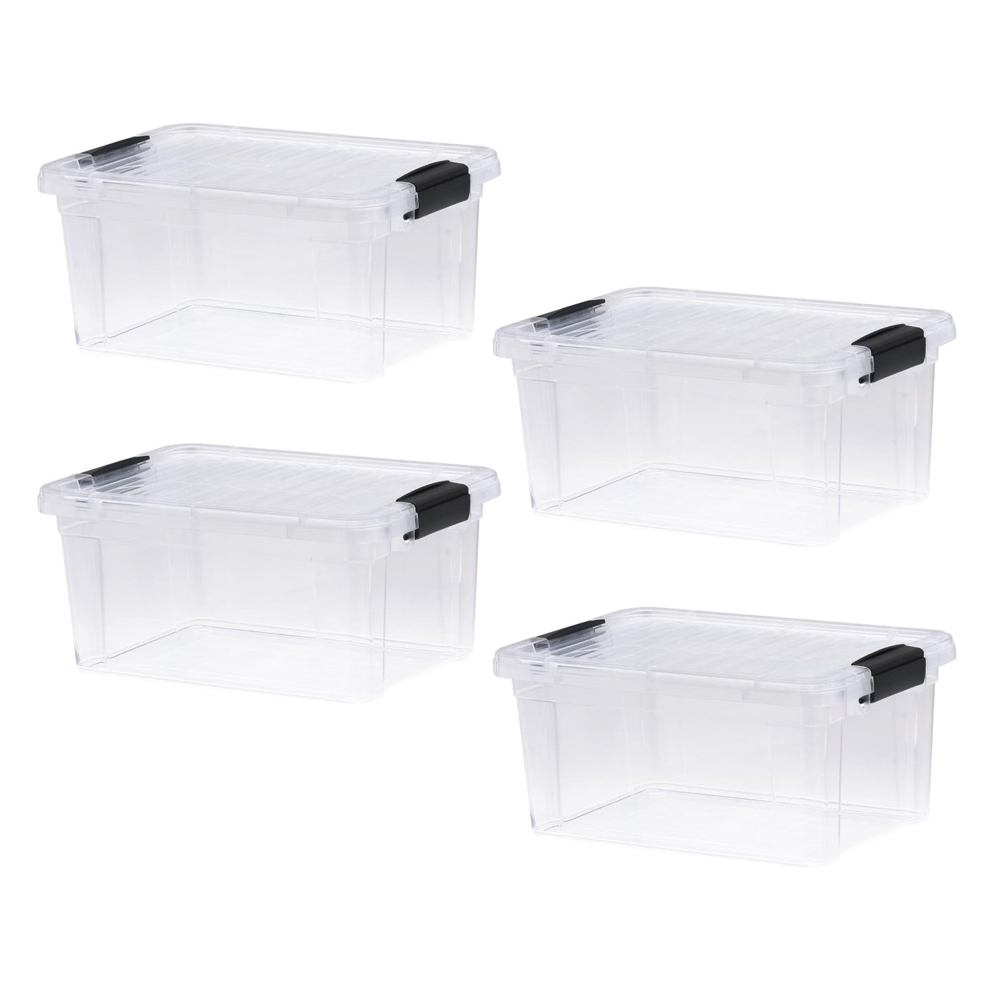 Superio Storage Bins with Lids- 4 Pack, 6.6 Qt Clear Boxes for Organizing, Stackable Plastic