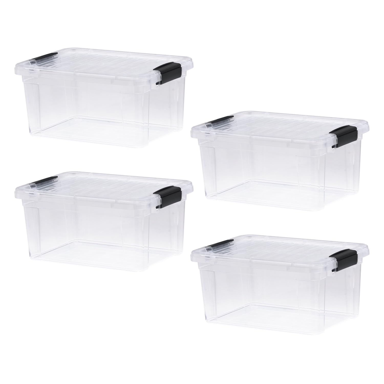Superio Storage Bins with Lids- 4 Pack, 6.6 Qt Clear Boxes for Organizing, Stackable Plastic